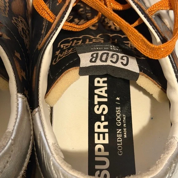 Golden Goose SUPER STAR BIKER LEATHER SNEAKERS DRAWING DARK BROWN. - Picture 15 of 16